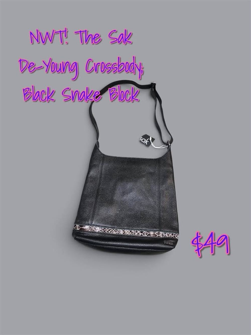 Nwt! The Sak De-Young Crossbody Black Snake Block
